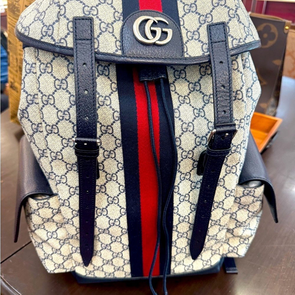 Gucci Cream and Black Backpack with Iconic Design